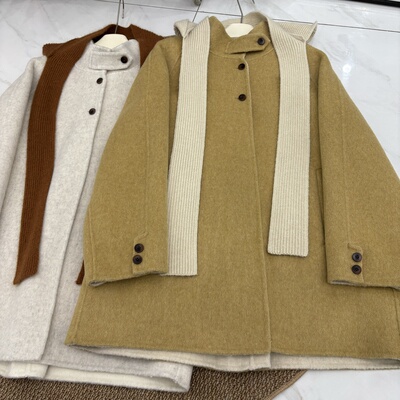 韩版双面羊绒大衣中长款女25秋冬新款立领宽松显瘦小个子羊毛外套