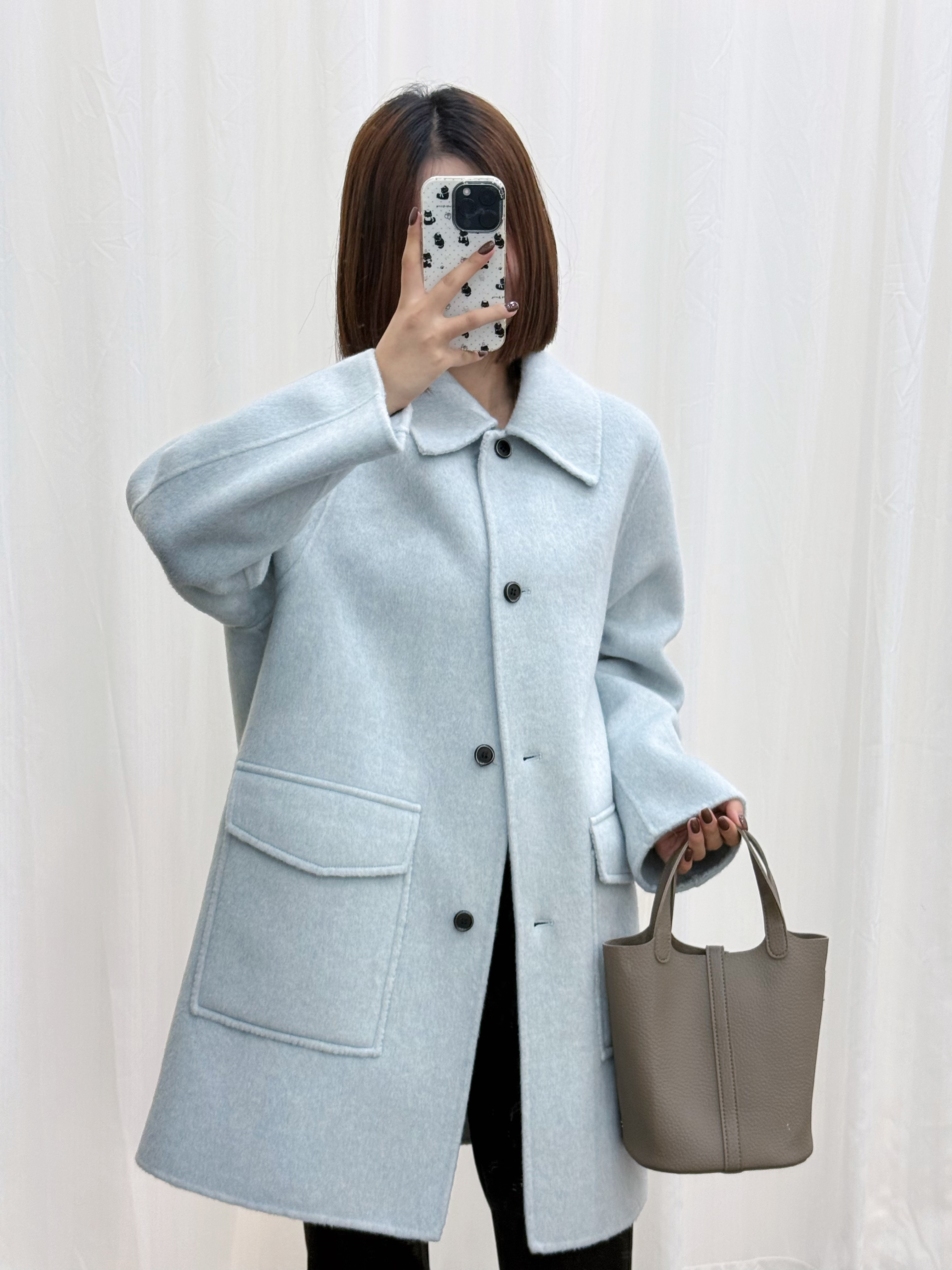 韩系娃娃领双面羊毛大衣女中长款2026秋冬新款宽松显瘦毛呢外套女