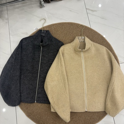 韩版双面羊绒大衣短款女25秋冬新款立领拉链宽松显瘦小个子羊毛外