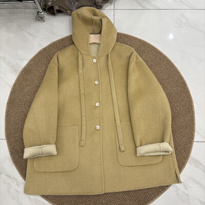 韩版双面羊绒大衣中长款女25秋冬新款连帽宽松显瘦小个子羊毛外套