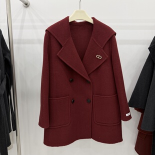 韩版双面羊绒大衣短款女25秋冬新款翻领宽松显瘦小个子羊毛外套