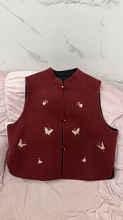 2026新中式红色双面羊毛马甲女短款无袖坎肩背心宽松显瘦羊毛高级