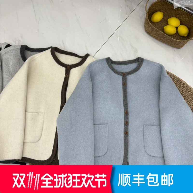 小香风双面羊绒大衣短款女25秋冬新款圆领宽松显瘦小个子羊毛外套,女装/女士精品,毛呢外套,淘宝优惠券,粉丝福利购,淘宝优惠卷