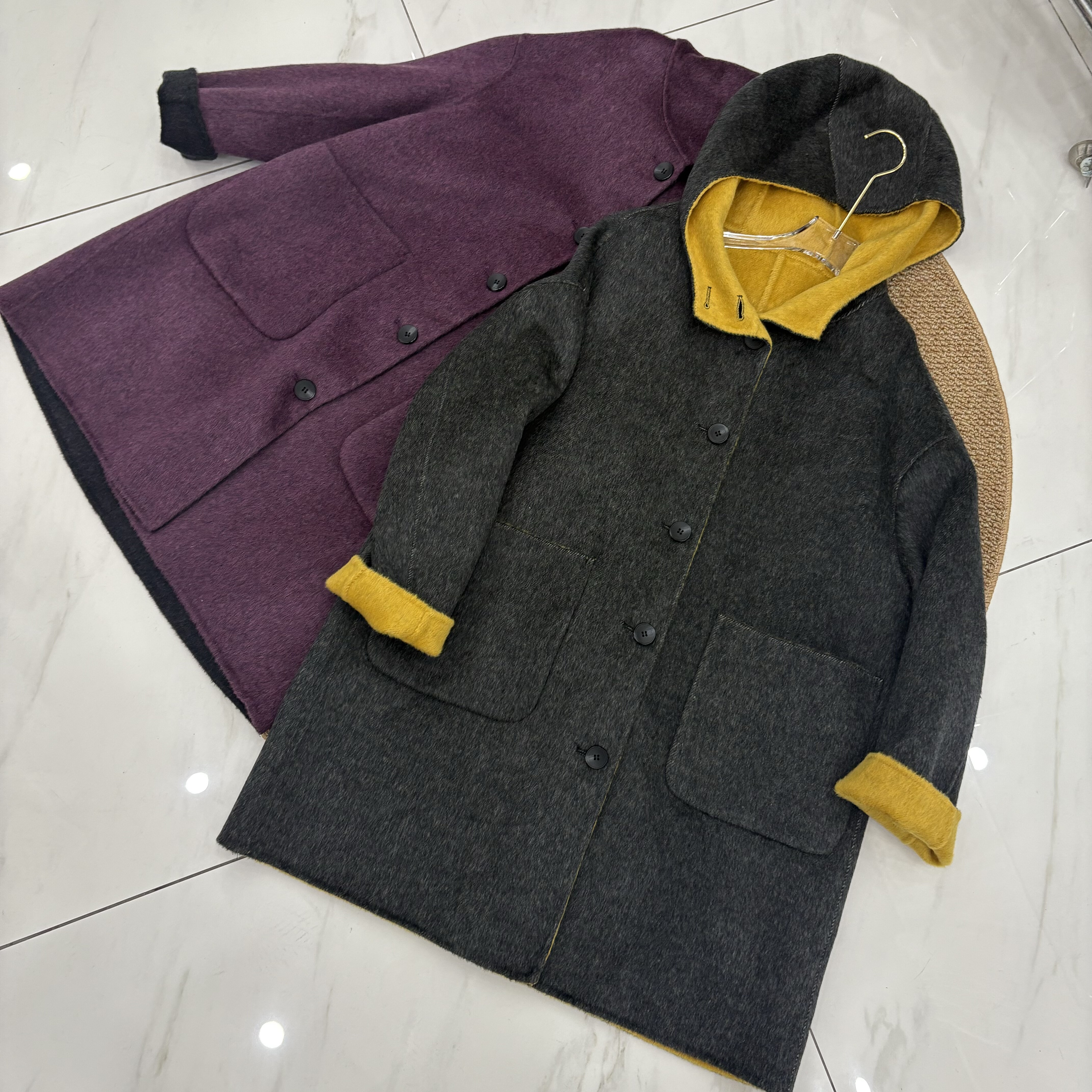 韩版双面羊绒大衣中长款女25秋冬新款连帽宽松显瘦小个子羊毛外套