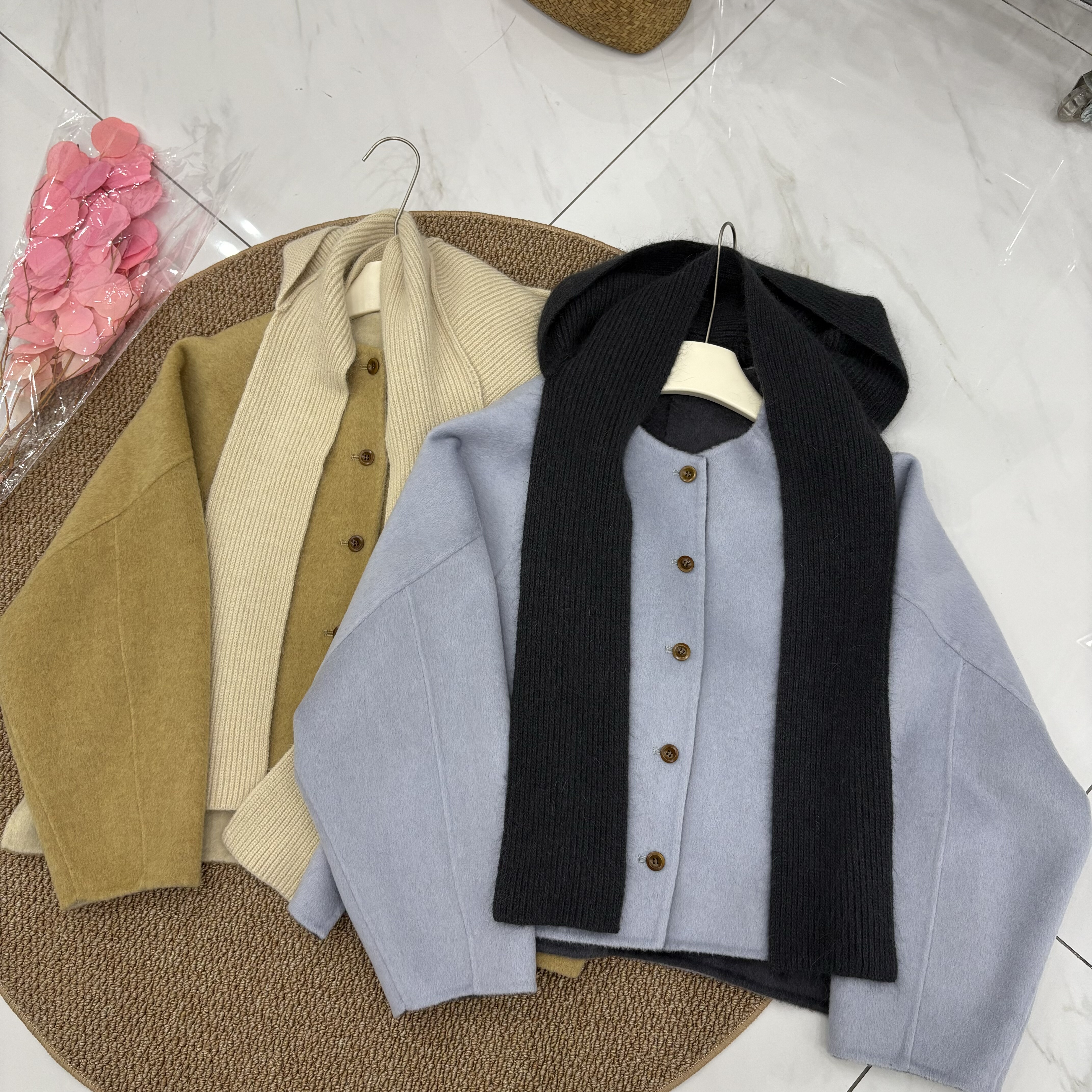 韩版双面羊绒大衣短款女25秋冬新款圆领宽松显瘦小个子羊毛外套