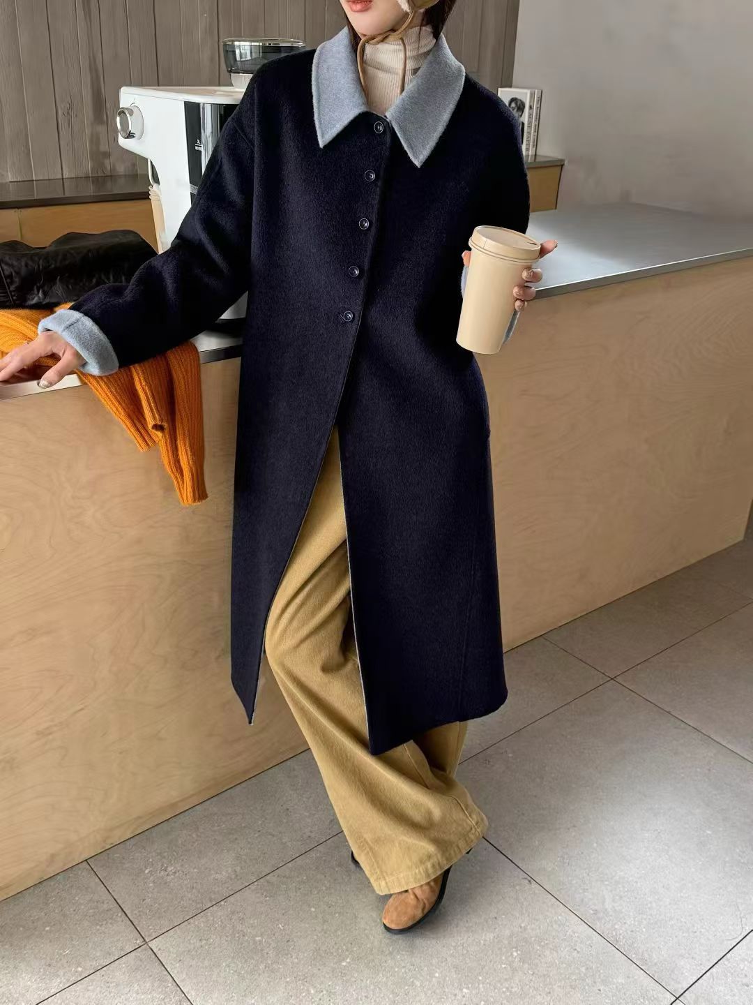 2025秋冬新款双面羊绒大衣女中长款翻领宽松显瘦小个子羊毛外套