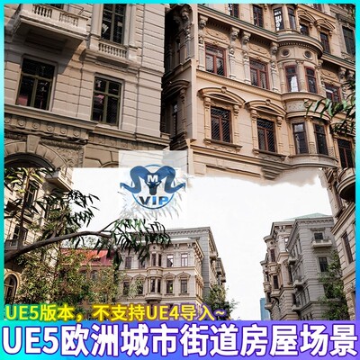 UE5虚幻 欧洲城市街道房屋欧式建筑楼房树木扫描场景3D模型CG素材