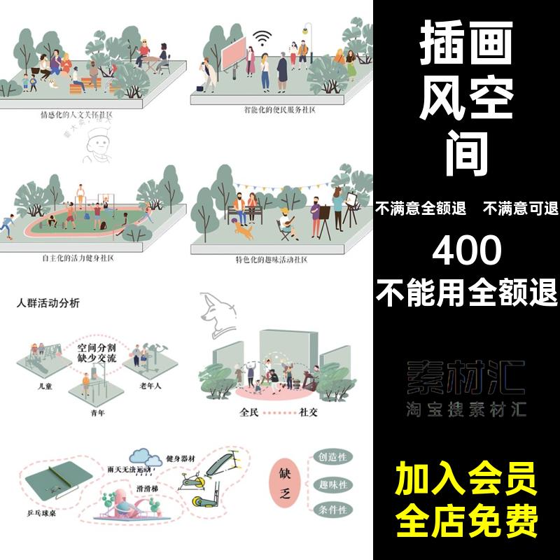 分析图策略小PS画风抠空间免模块扣场景PSD园林景观插素材画风