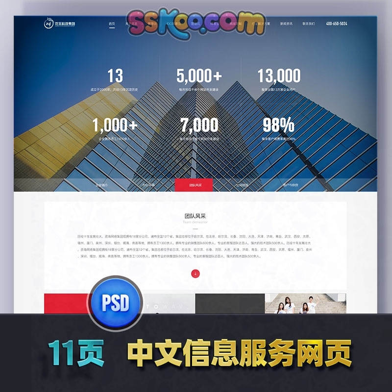 中文企业官网公司形象展示网站网页UI界面作品集设计素材PSD模板