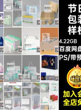 包装盒礼盒智能样机包装设计异形礼品袋x42款节日素材模板食品