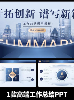 蓝色蓝金大气商务年中年终年度季度月度工作总结述职报告PPT模板