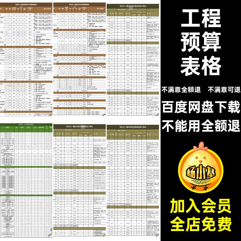 餐厅造价表格办公报价表工装材料酒吧工程预算酒店餐饮装修清单