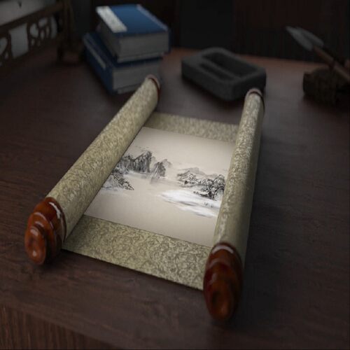 三维卷轴展开模型3D渲染素材中国风C4D 动画源文件建模工程