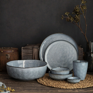 【锤纹窑变餐盘】复古拌面沙拉陶瓷碗盘子汤碗菜碗美式餐具微瑕疵