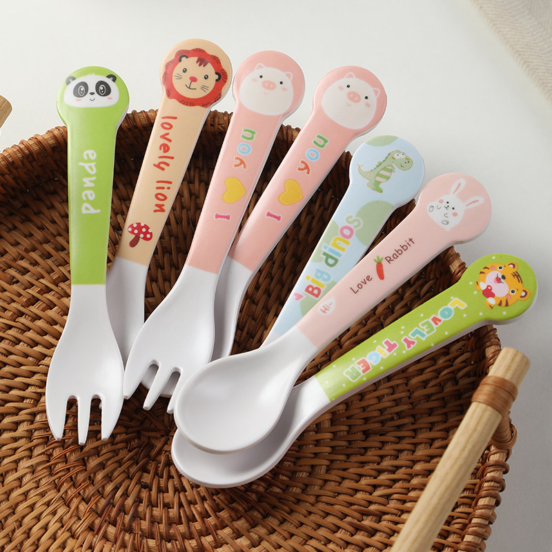 竹纤维卡通勺子儿童吃饭宝宝餐具饭勺家用汤匙可爱辅食叉勺幼儿园