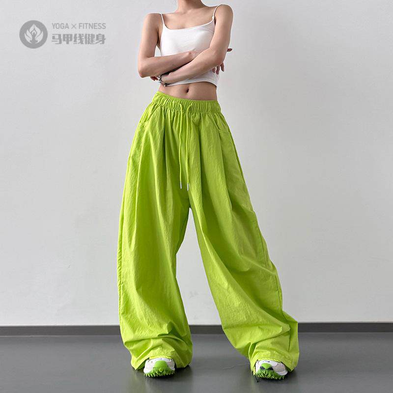 绿色直筒休闲裤阔腿裤女夏季新款韩系慵懒风宽松显瘦清凉裤子