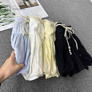 实拍·文艺纯色百搭仙气感中长款裙子女清新流苏系带半身裙