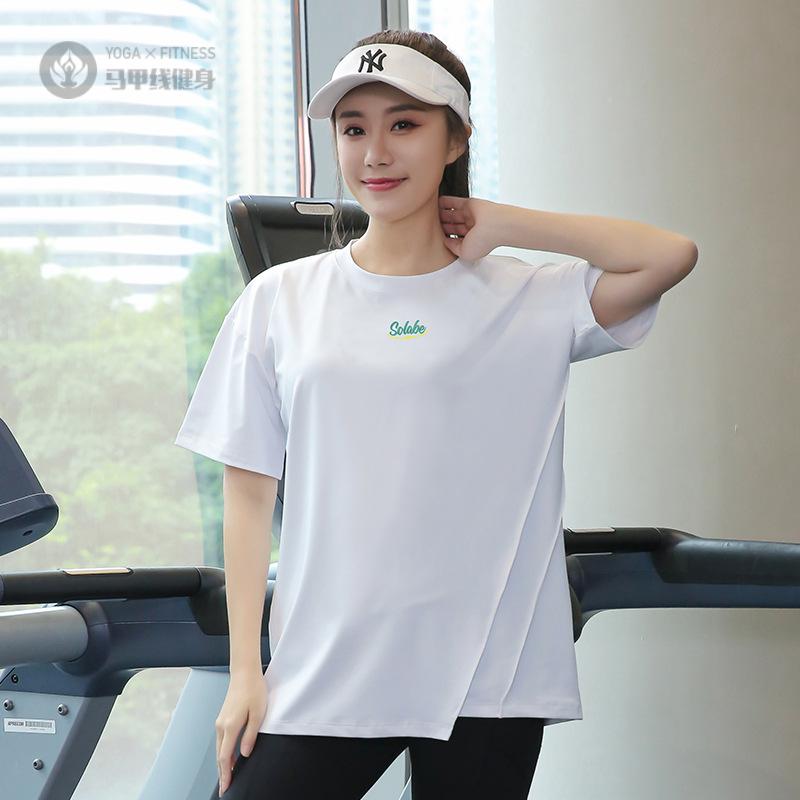 大码短袖瑜伽恤女胖MM夏季速干