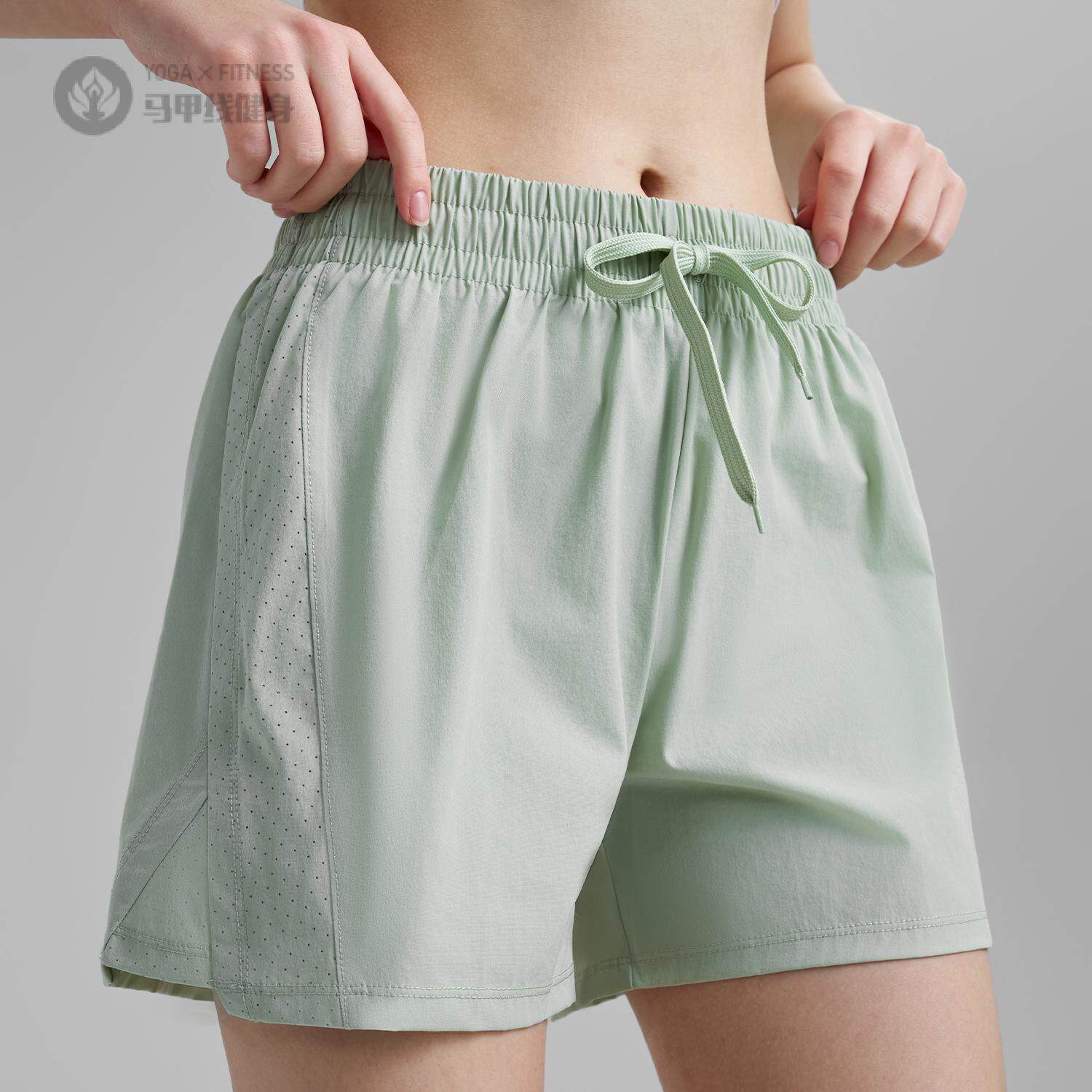 假两件运动短裤女夏凉感速干透气抽绳健身裤防走光瑜伽三分裤