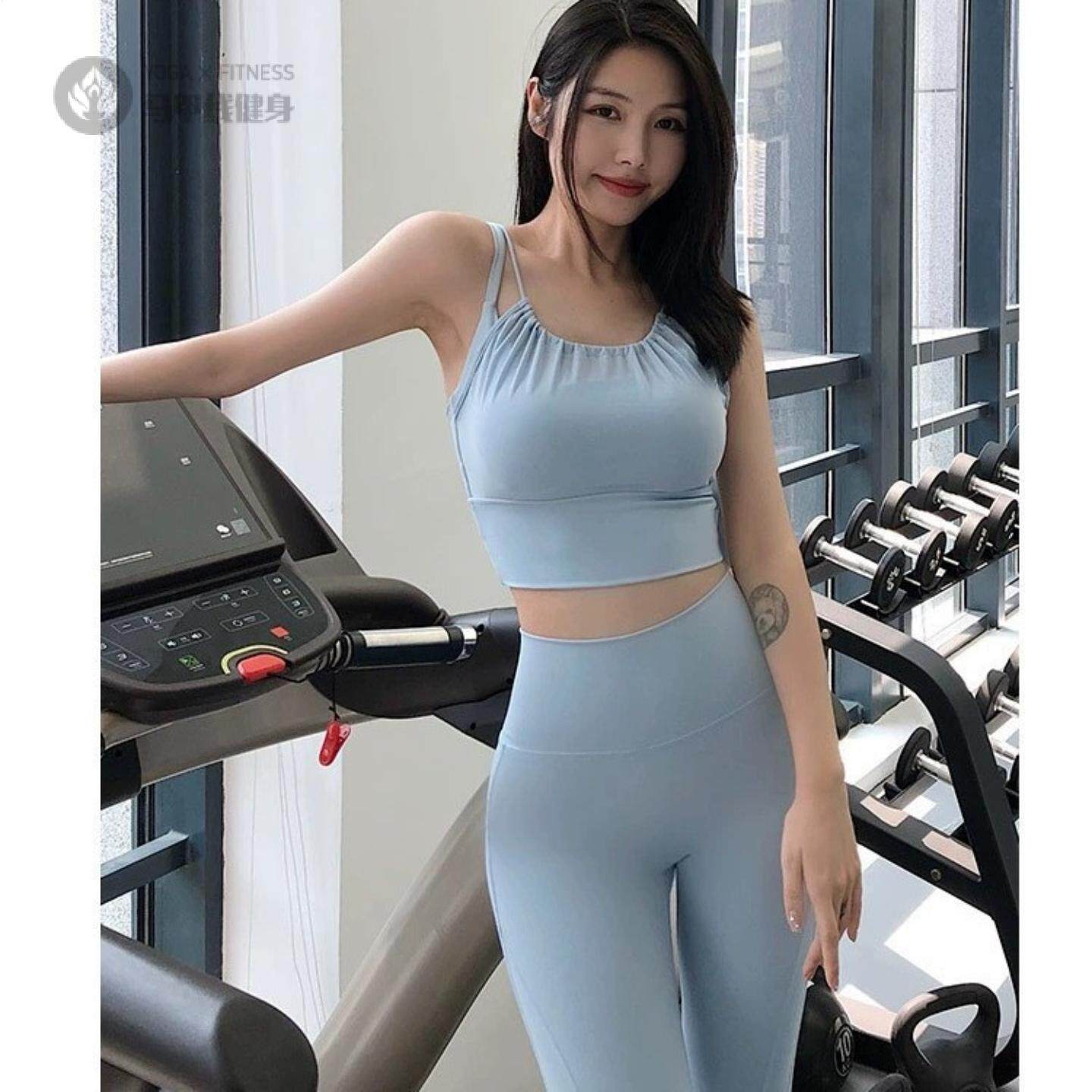 时尚网纱瑜伽背心女假两件带胸垫运动内衣防震聚拢速干健身运动文