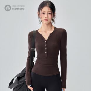 秋冬瑜伽服女长袖亨利领显瘦打底普拉提训练上衣运动修身健身服