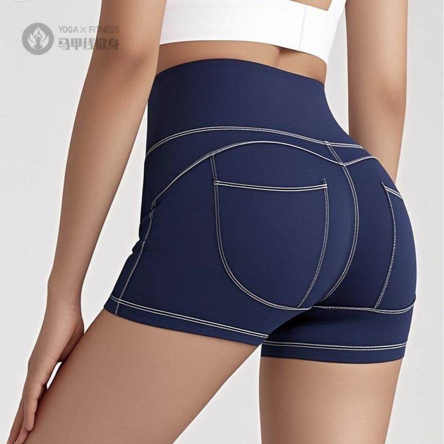 运动短裤高腰提臀显瘦瑜伽裤弹力紧身超短跑步健身牛仔三分裤