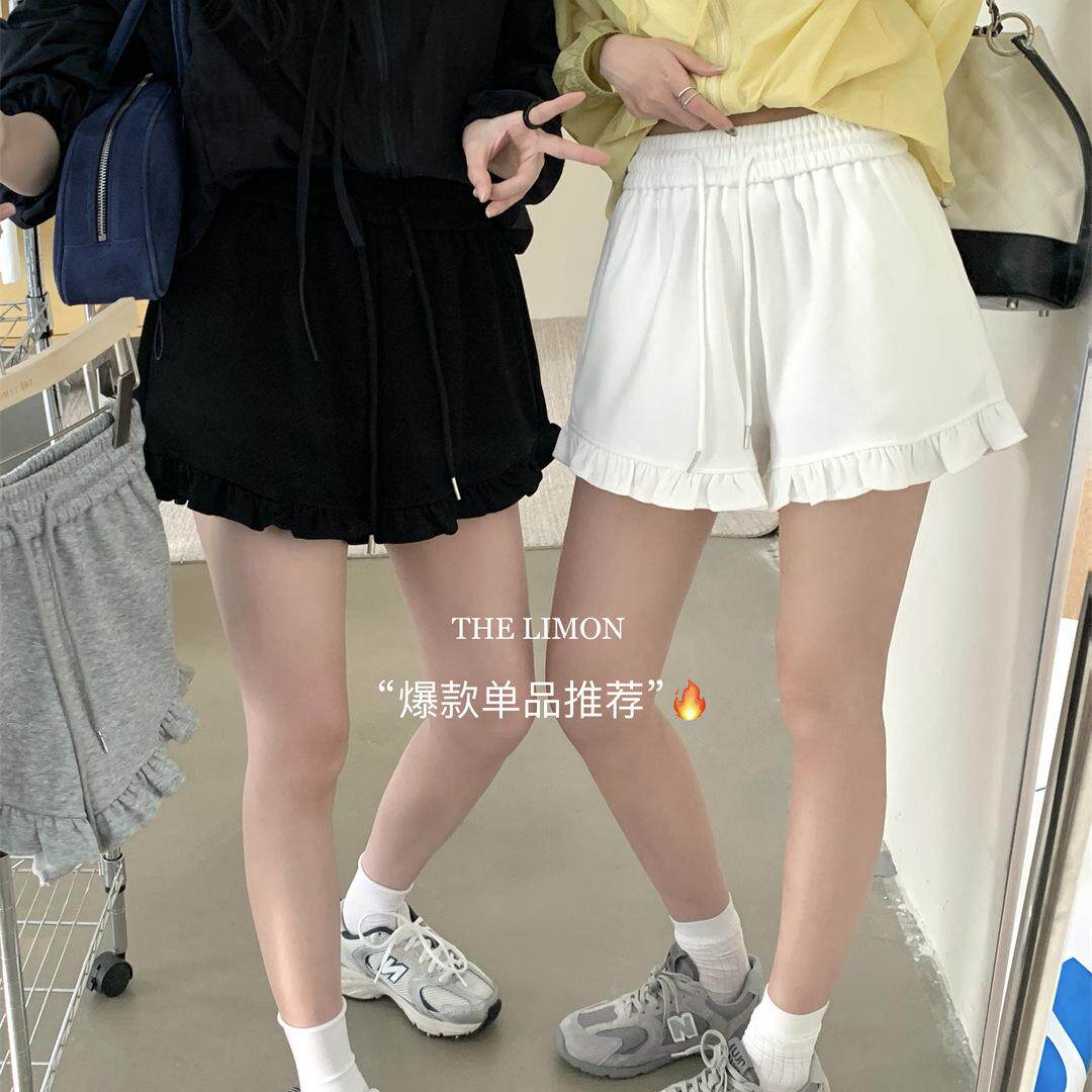 十三行韩版百搭宽松高腰休闲短裤女2025夏季纯色抽绳休闲裤阔腿裤