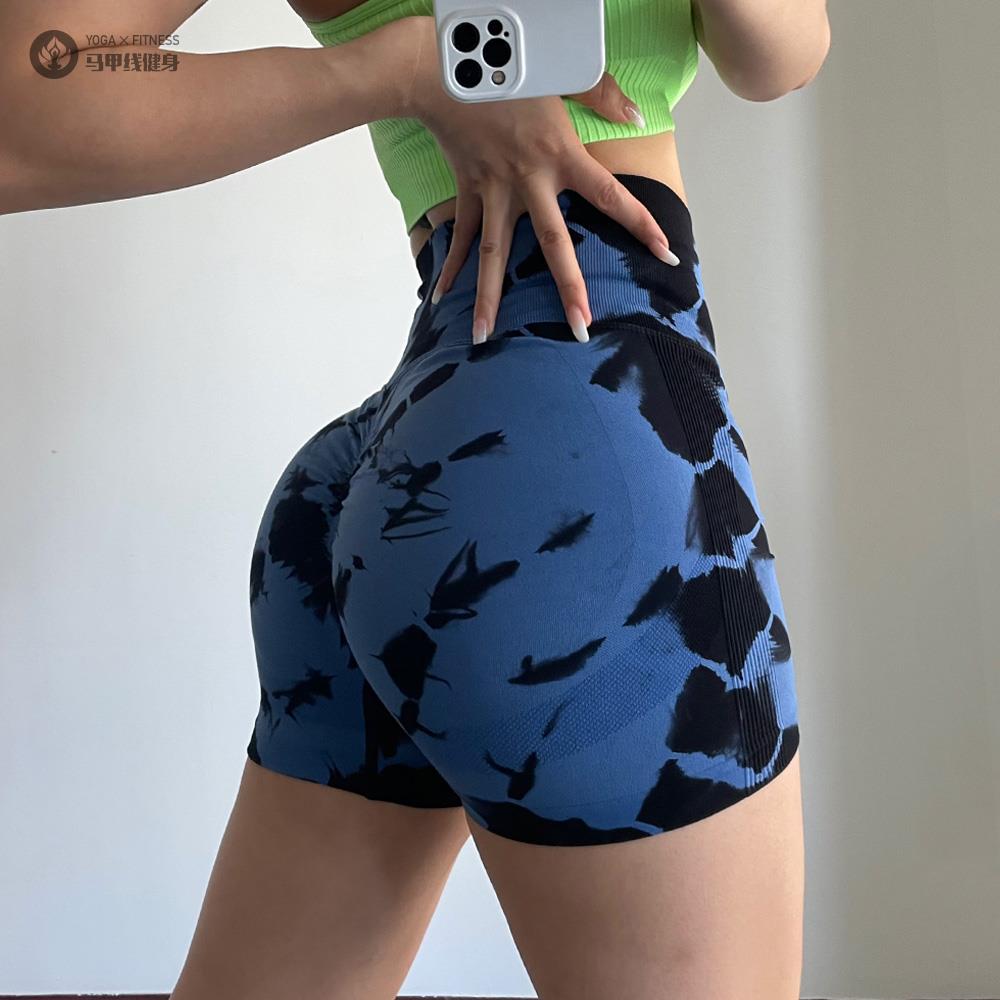 欧美显臀健身短裤透气蜜桃臀瑜珈裤臀腿训练紧身无尴尬三分裤性感