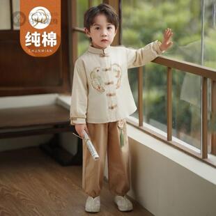 汉服男童小童儿童唐装国学新中式款古风套装古装春秋松紧腰