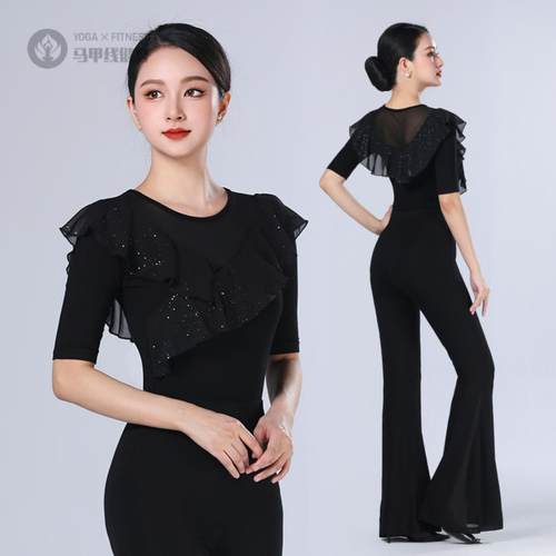 亮片拉丁舞女夏装训练套装