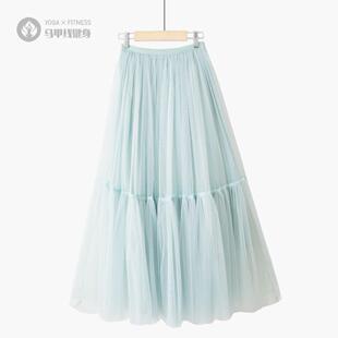 2025春款甜美显瘦大摆a字伞裙仙女蓬蓬裙中长款网纱半身裙女黑色