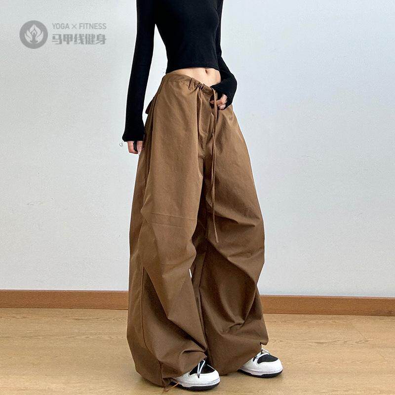 棕色阔腿裤女新款春秋季宽松休闲裤高腰工装长裤垂感直筒裤子