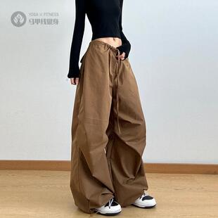 宽松休闲裤 春秋季 高腰工装 长裤 子 棕色阔腿裤 垂感直筒裤 女新款