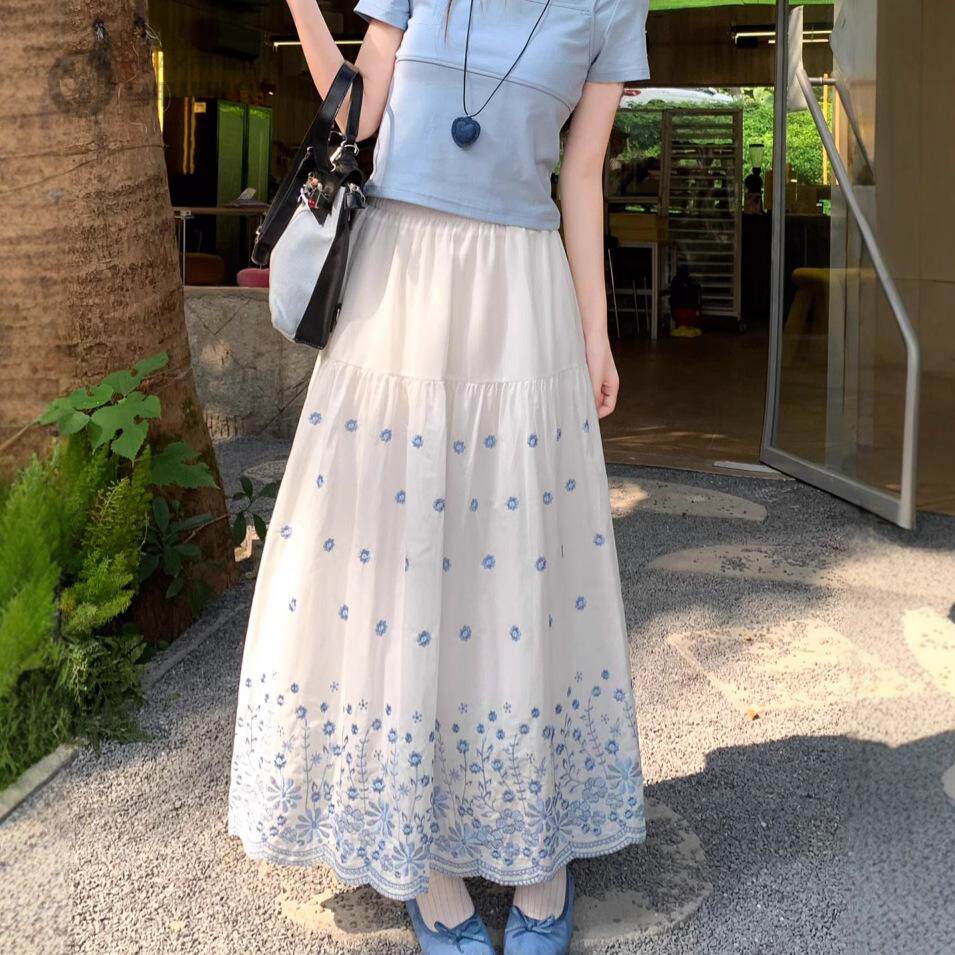 重工刺绣半身裙女2026春款小个子蛋糕裙中长款高腰a字半身裙