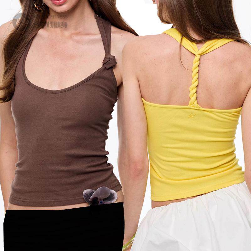 瑜伽背心女含胸垫扭结麻花美背款高弹速干运动健身训练吊带上衣