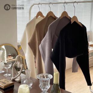 巨好穿法式灯笼袖百搭瑜伽健身针织披肩小坎肩开衫外搭短款小外套