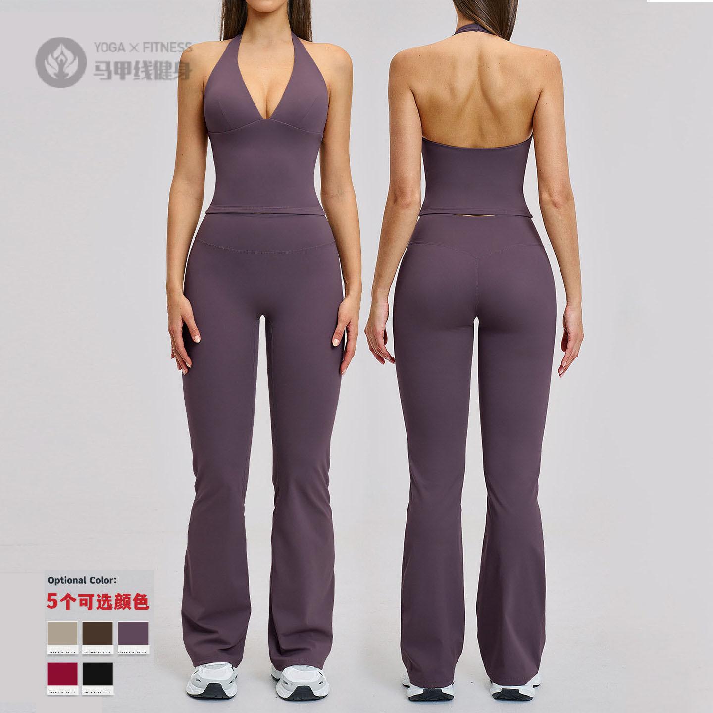 欧美磨毛微喇瑜伽服套装女运动美