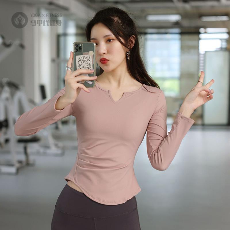 V领紧身速干瑜伽服女长袖运动