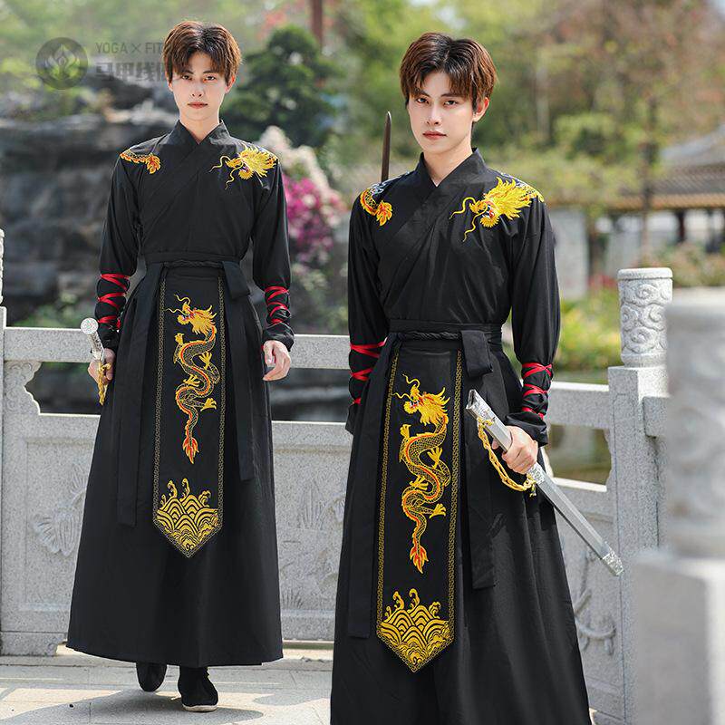 中男式武侠古典学生班服团服古风重工刺绣神龙套装男长袖汉服