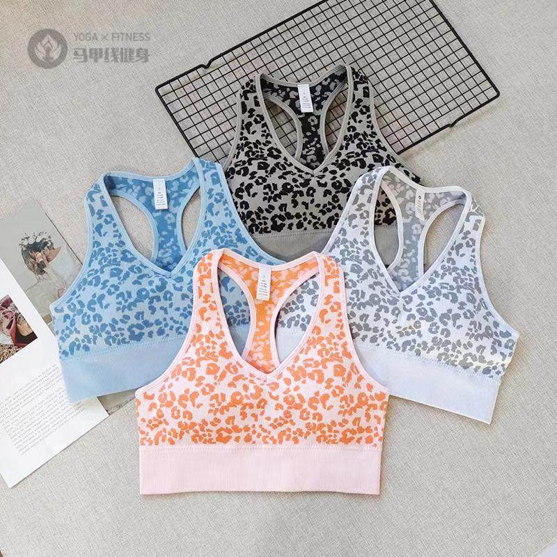 性感豹纹运动文胸跑步防震聚拢钢圈瑜伽健身透气速干背心式内衣
