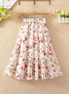 150155小个子碎花裙女高腰中长款新款显瘦印花雪纺半身裙闺蜜裙