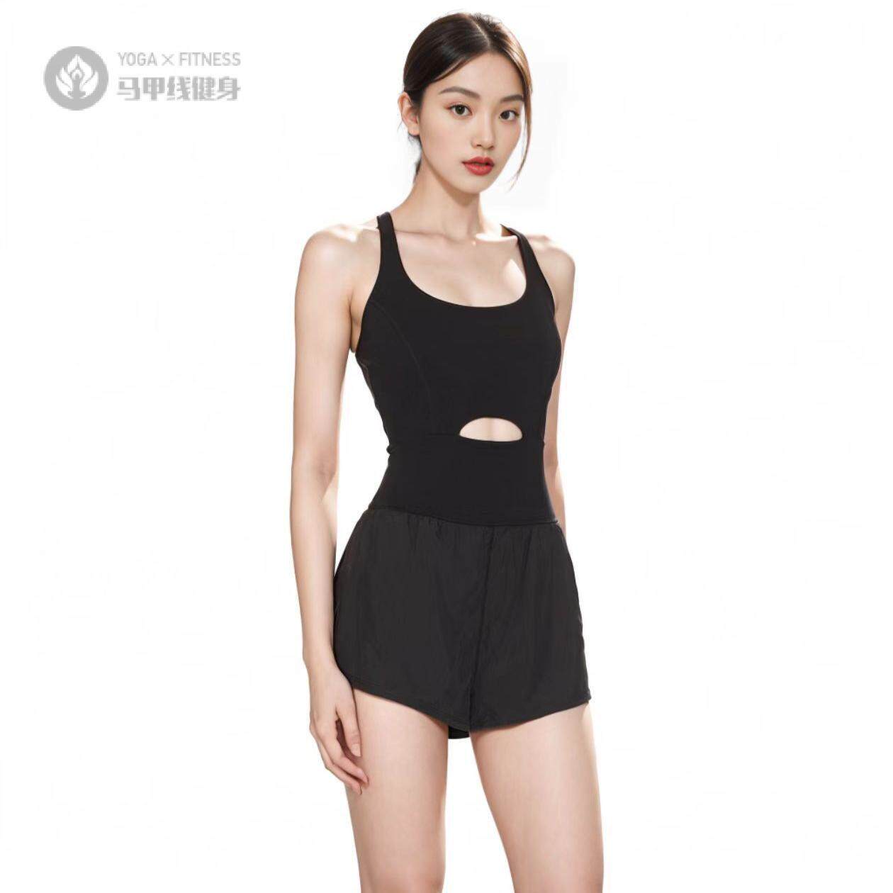 欧美运动女装吊带瑜伽短裤镂空美背紧身舒适健身服背心连体衣