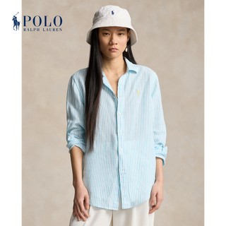 【礼物】Ralph Lauren/拉夫劳伦女装 24夏宽松版型条纹亚麻衬衫