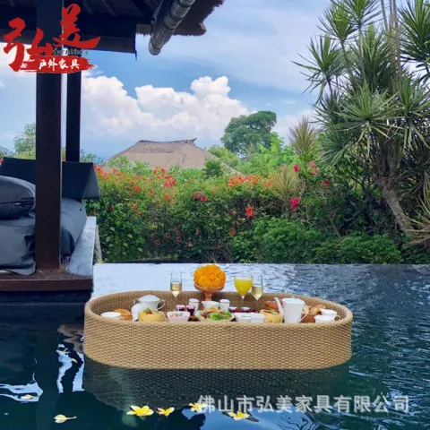 早餐餐盘网红地露天漂浮托盘酒店水上漂浮下午茶民宿泳池藤编篮子