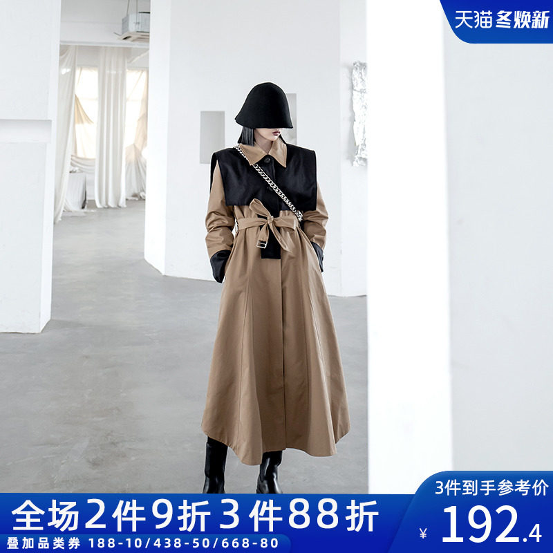 CHICSKY 风衣女2020秋季新款炸街设计感气质过膝中长款大衣外套