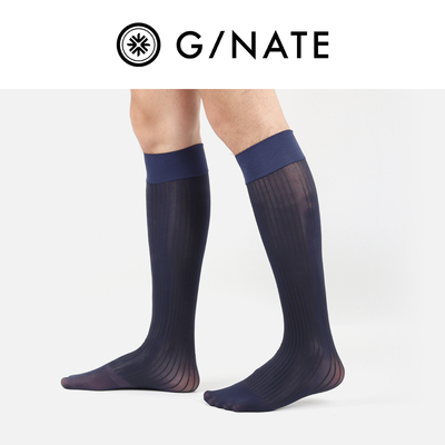 及图G/NATE男士正装商务丝袜 镜面条纹中筒藏青色ick同款上班通勤