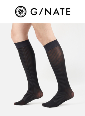 及图G/NATE 男士正装商务丝袜 镜面条纹中筒黑色ick同款 上班通勤