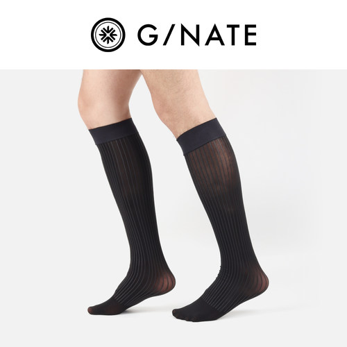 及图G/NATE 男士正装商务丝袜 镜面条纹中筒黑色ick同款 上班通勤