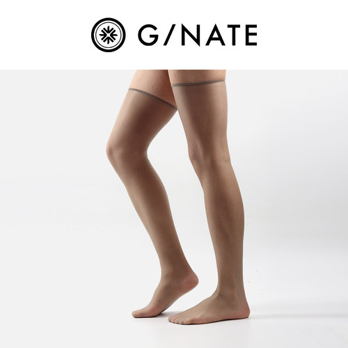 及图GNATE 男士长筒极光丝袜夏季薄款浅灰色夏天半截过膝中筒超薄