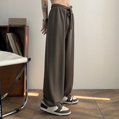 子男高个子痞帅棕咖色西裤 夏季 薄款 日系垂感加长裤 冰丝阔腿休闲裤